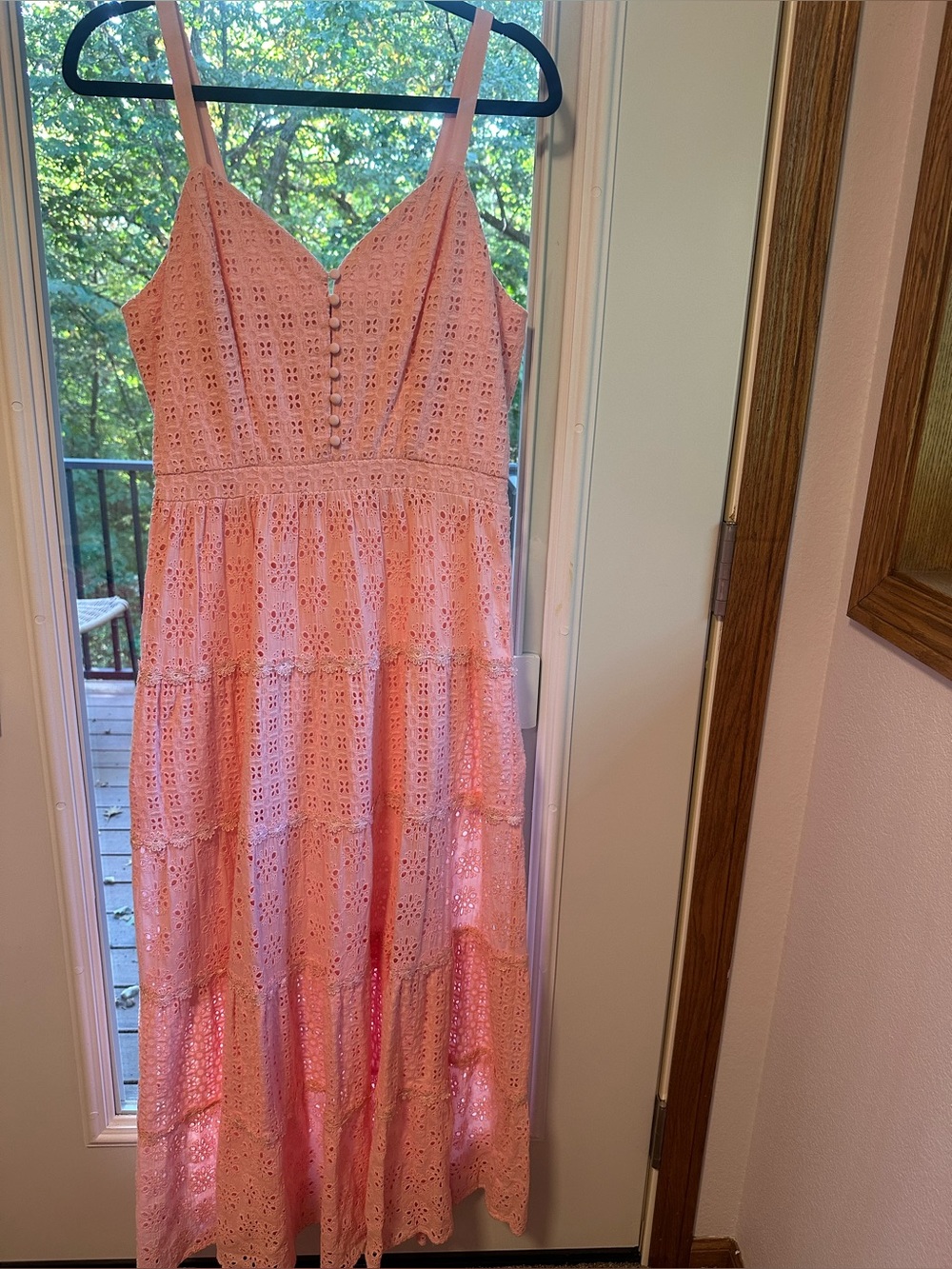 Boston Proper Pink Eyelet Tiered Maxi Dress Size 10